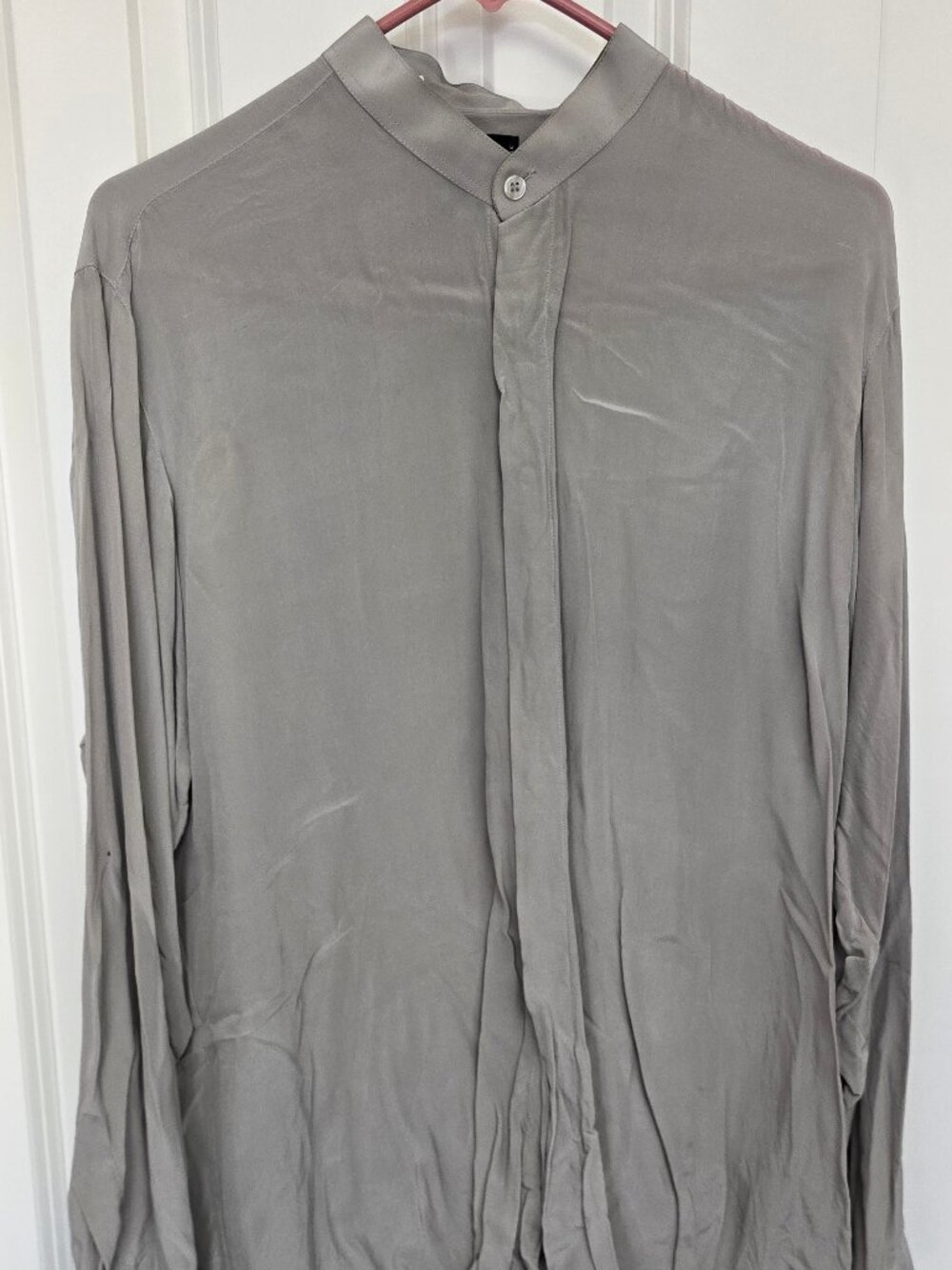 Vintage Bocci 100% Pure Silk Mandarin Band Collar Shirt Gray Medium M